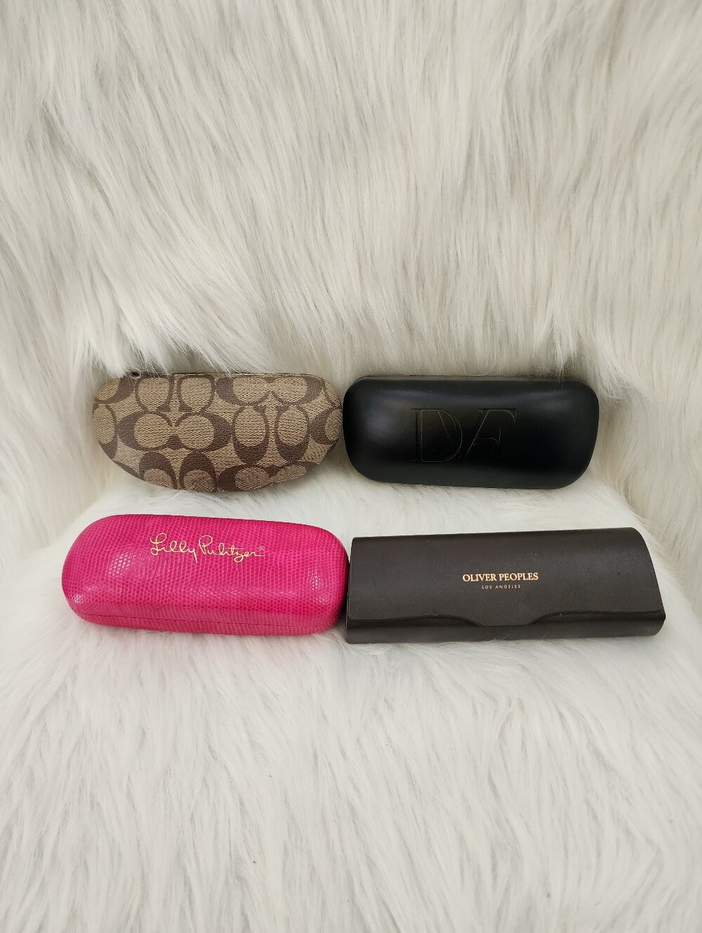 4 Name Brand Sunglass  Cases, Coach Logo, Oliver Peoples, Lilly Pulitzer & .....